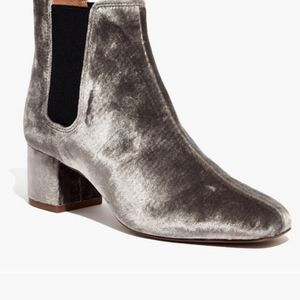 Madewell Gray Velvet Chelsea Booties